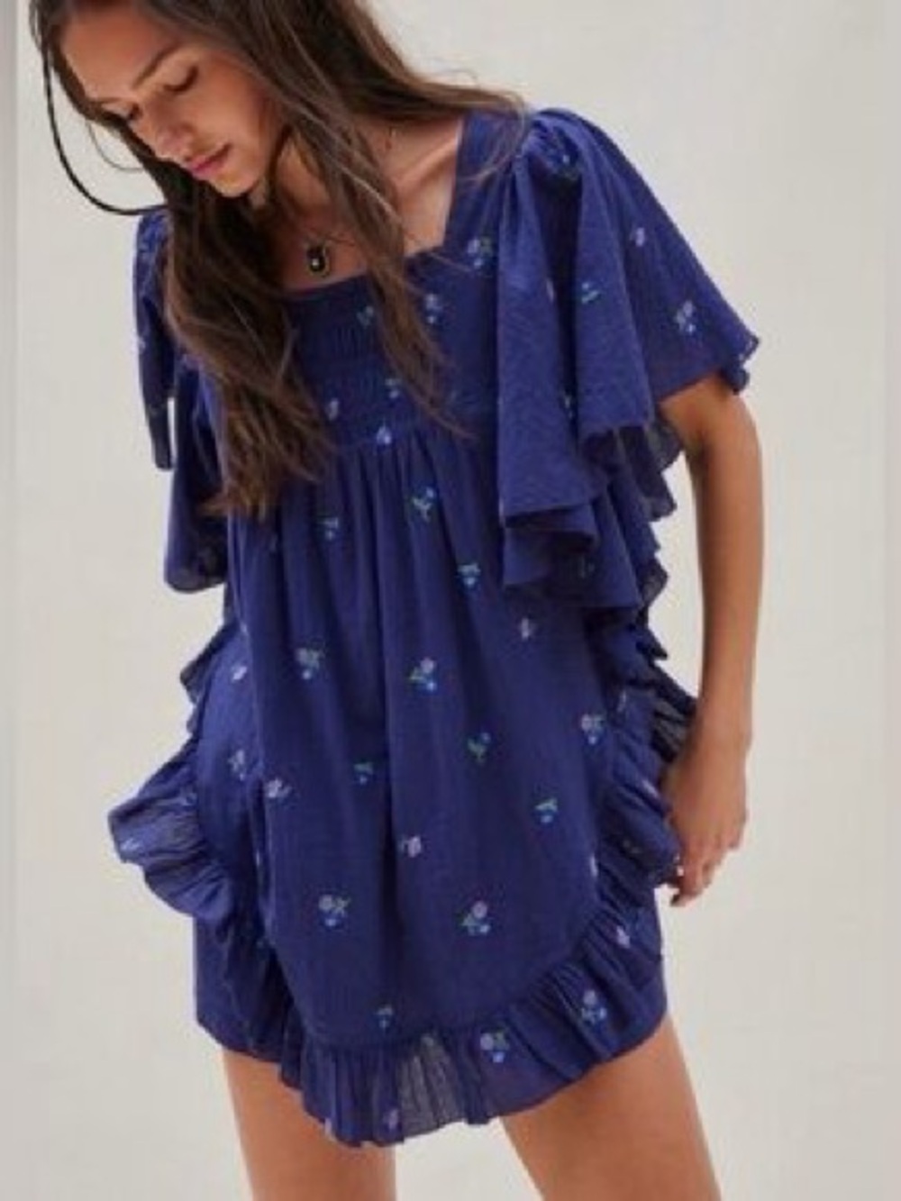 Free People Indigo Blue Floral Romper